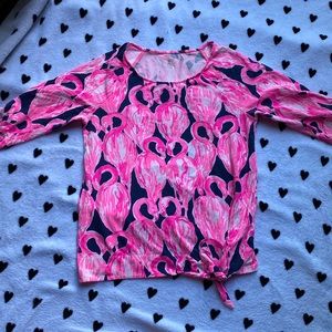Lilly Pulitzer Robyn top High tide Flamingo print